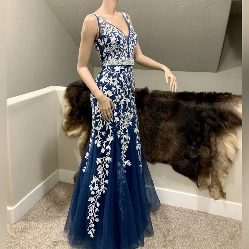 Custom Made Embroidered Lace and Exquisite Beaded  & Sequins Mermaid Gown
